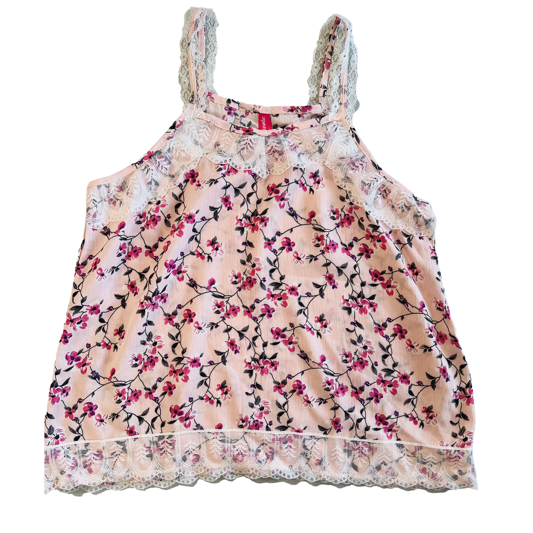 Girl’s Flower Tank Top w/Lace Trimmings