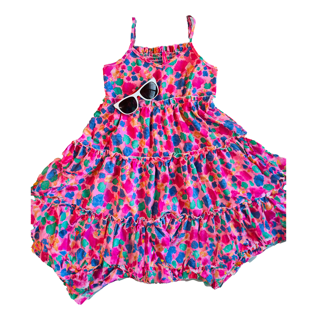 Girl’s Maxi Dress Floral w/Smocking Back Pink-Green